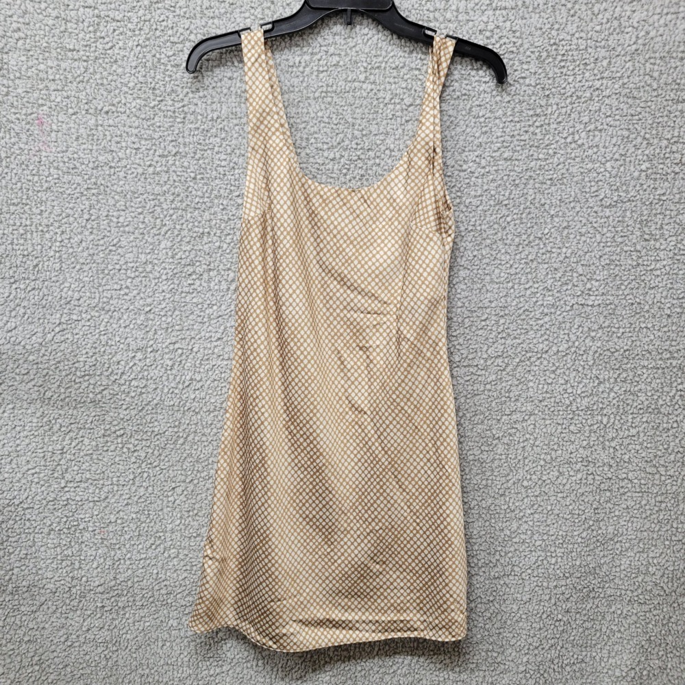 Abercrombie & Fitch Womens XS Tan White Checkered Satin Scoop Neck Mini Dress